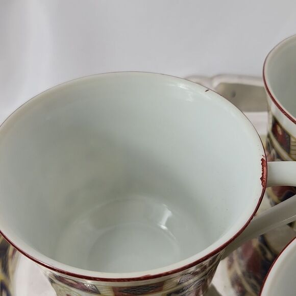 Vintage Set of 4 Imari Japan Derbyshire Fine china SnackDessert Plates & Teacups - Picture 10 of 14